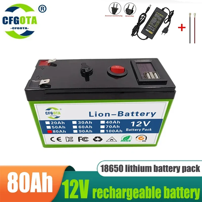 12V Battery 100Ah 18650 Lithium Battery Pack Rechargeable Battery for Solar Energy Electric Vehicle Battery+12.6V 3A Charger: Orange