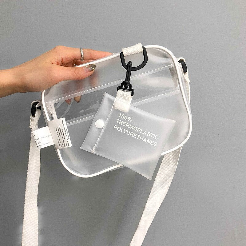 Nowy PVC przezroczysty kobieta dziewczyny torba na ramię Crossbody mały telefon torby robić makijażu robić przechowywania szeroki pasek torba na zakupy: Default Title