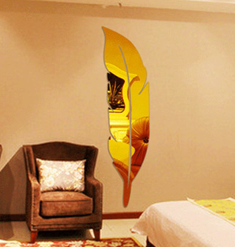 Autocollants de miroir en 3D 73*18CM | Stickers muraux amovibles en plume, Stickers décoratifs de salle de cuisine, Art Vinyl, pour la maison: 73x18CM Gold