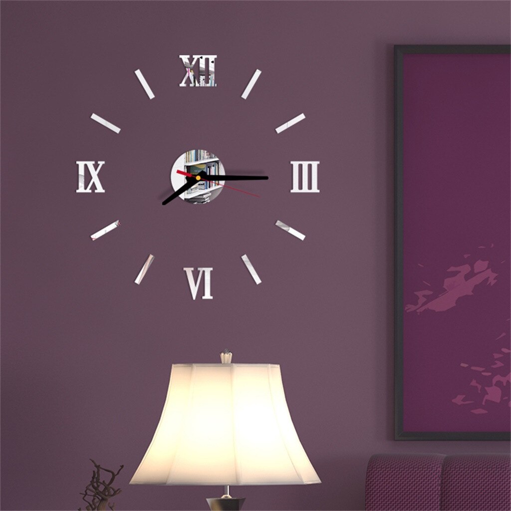 Наклейки На Стену 3d Diy Roman Numbers Acrylic Mirror Wall Sticker Clock Home Decor Mural Decals Wall Clock Modern