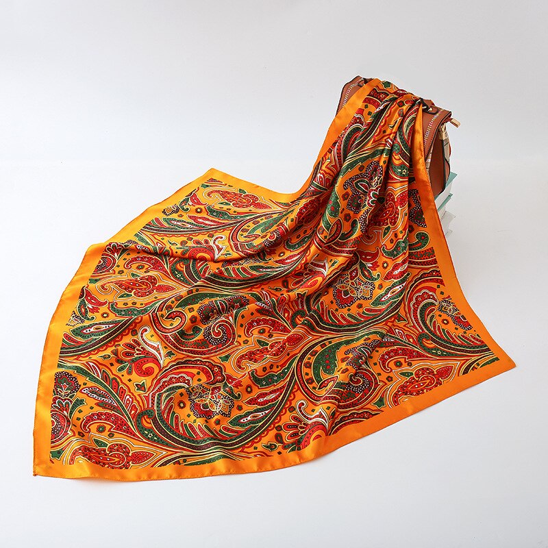 Paisley print sjaals en omslagdoeken dames haarsjaal halsdoek zijden satijnen hijab sjaals dames 90*90cm bandana hoofddoeken: Geel