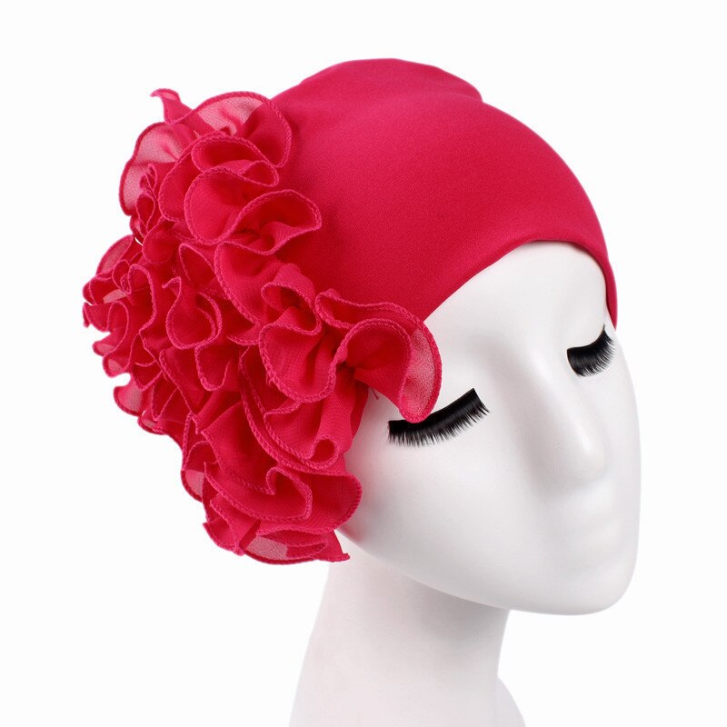 Frauen Muslimischen Rüschen Blume Turban Motorhaube Hütte Bandana Chemo Kappen wickeln Kopftuch: Rose