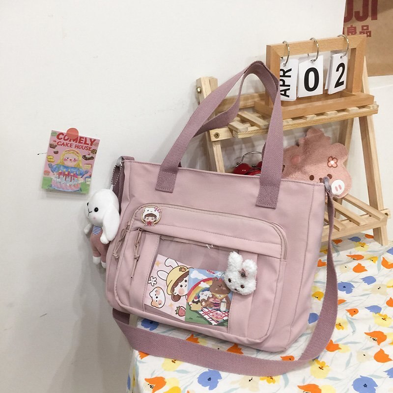 SYWIZDII Japanese Kawaii Style Backpacks for Teenage Girls Casual Nylon Female Handbags Women Crossbody Shoulder Bags: Pink with doll