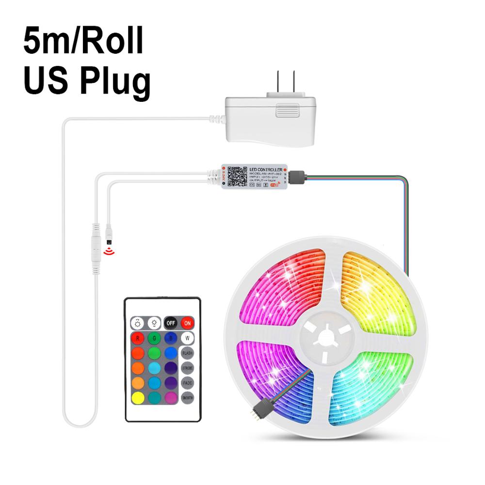 Tuya Smart Life WIFI LED Strip Light 5050RGB lampada inteligente Google Home Alexa Compatible Remote Control Smart Home Lighting: 5M Set With US Plug