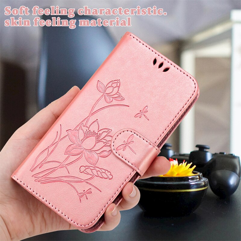 Do Samsung Galaxy S22 Ultra 5G SM-S908U1 Etui na portfel Etui na książki do Samsung s22 s 22 ultra plus tłoczona torba na lotos: S22 / Różowy
