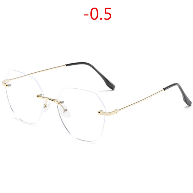 -0.5 1.0 1.5 4.0 Randloze Afgewerkt Bijziendheid Bril Vrouwen Rose Gold Metal Polygon Brillen Recept Nearsighgted Eyewear: gold-0.5