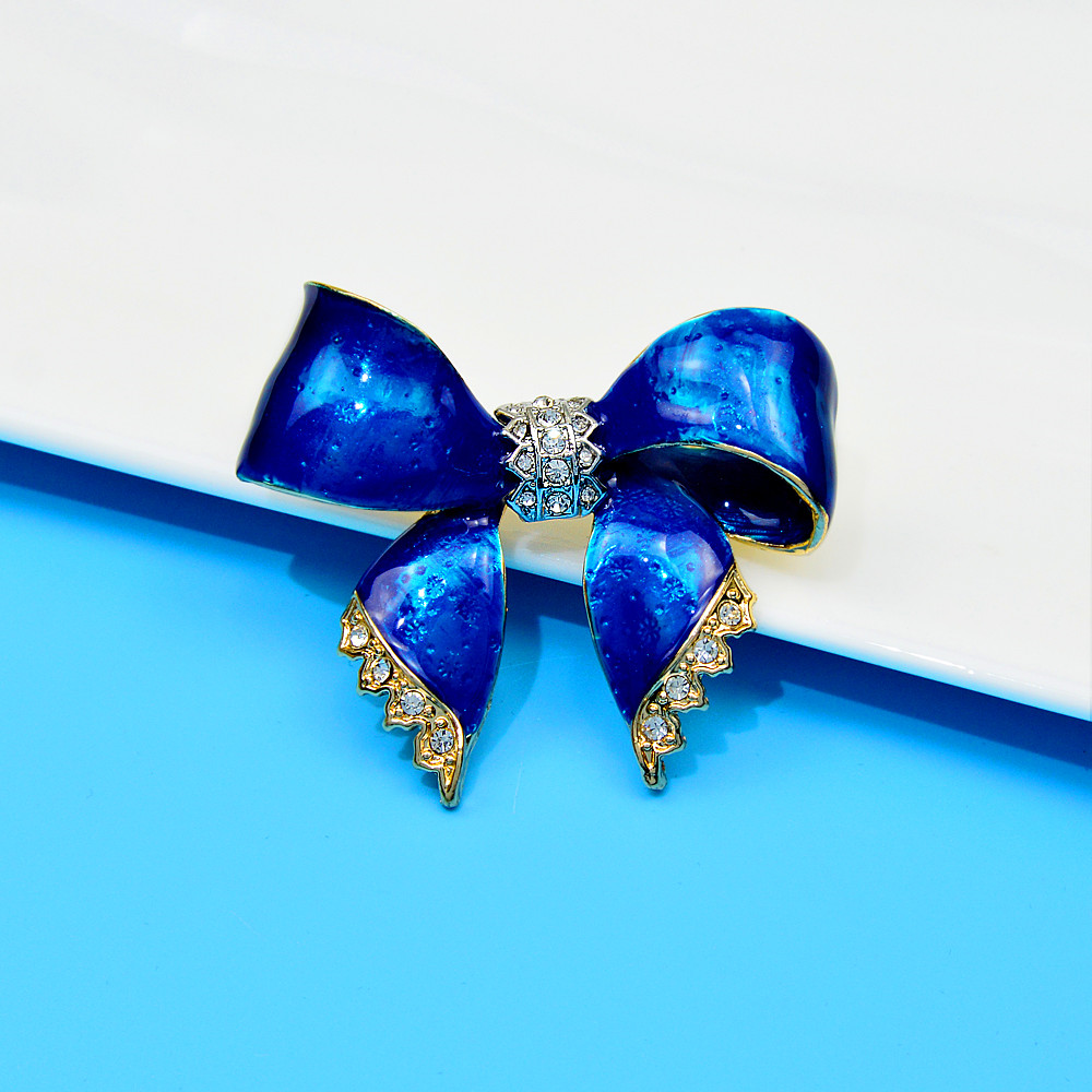 Cindy Xiang Grote Strik Broches Voor Vrouwen Blauw En Roze Kleur Pin Strass Drie-Dimensionale Boog Sieraden