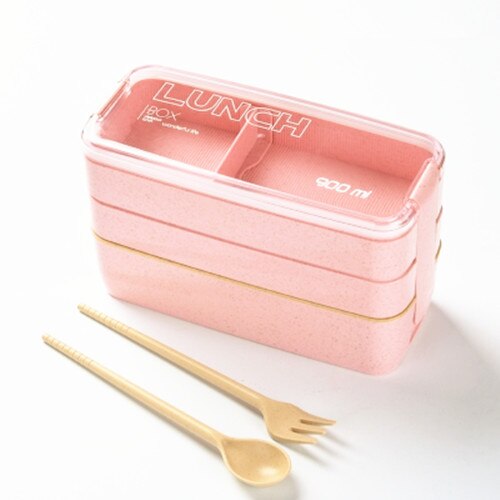 Sales 900ml Portable 3 Layer Healthy Lunch Box Food Container Microwave Oven Lunch Bento Boxes Lunchbox: Pink