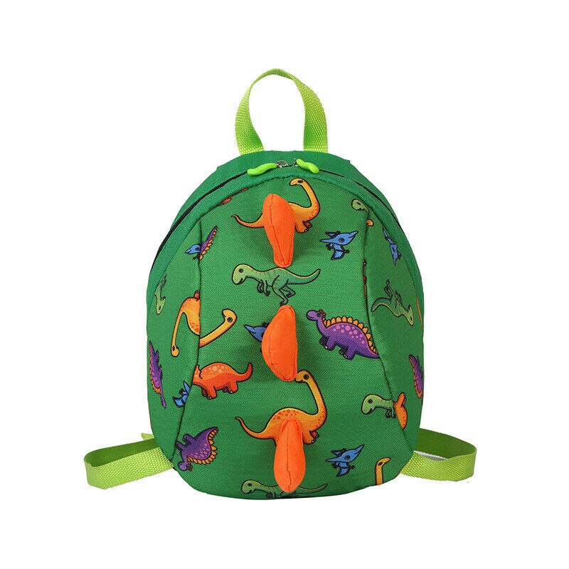 Cute Baby Kid Seat Belt Traction School Bag Prevent Lost Cartoon Animal Pattern Backpack: Dinosaur Green