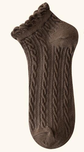 Calcetines de algodón de estilo japonés para mujer, calcetín con volantes, Color liso, negro y blanco, coreana: dark coffee-short