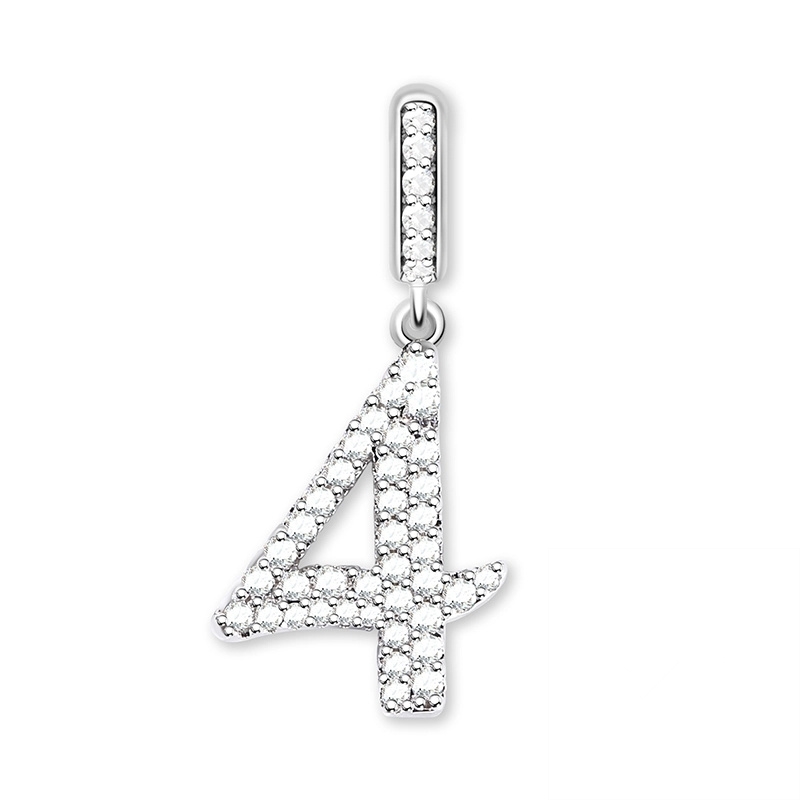 Authentic Sparkling 0—9 Arabic Numerals Dangle Charm Bead Fit Original 925 Sterling Silver Women Bracelet Necklace DIY Jewelry: PURPLE