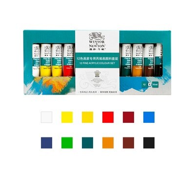 Winsor &amp; Newton 24/18/12 Kleur 10Ml Acryl Pigment Set Stof Textiel Verf Felgekleurde Craft Verven Pigmenten: 12 color