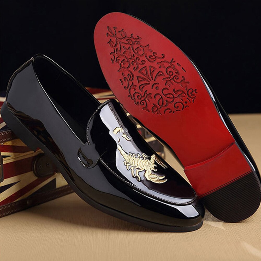 Scorpion imprimer hommes chaussures en cuir hommes mocassins d'affaires chaussures bout pointu chaussures plates de mariage lumineux