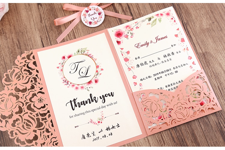 30pcs/lot Wedding Invitation Cards 180*120mm Tri-fold Inviation 30+ Colors Pearly Paper 100% Customzied Card