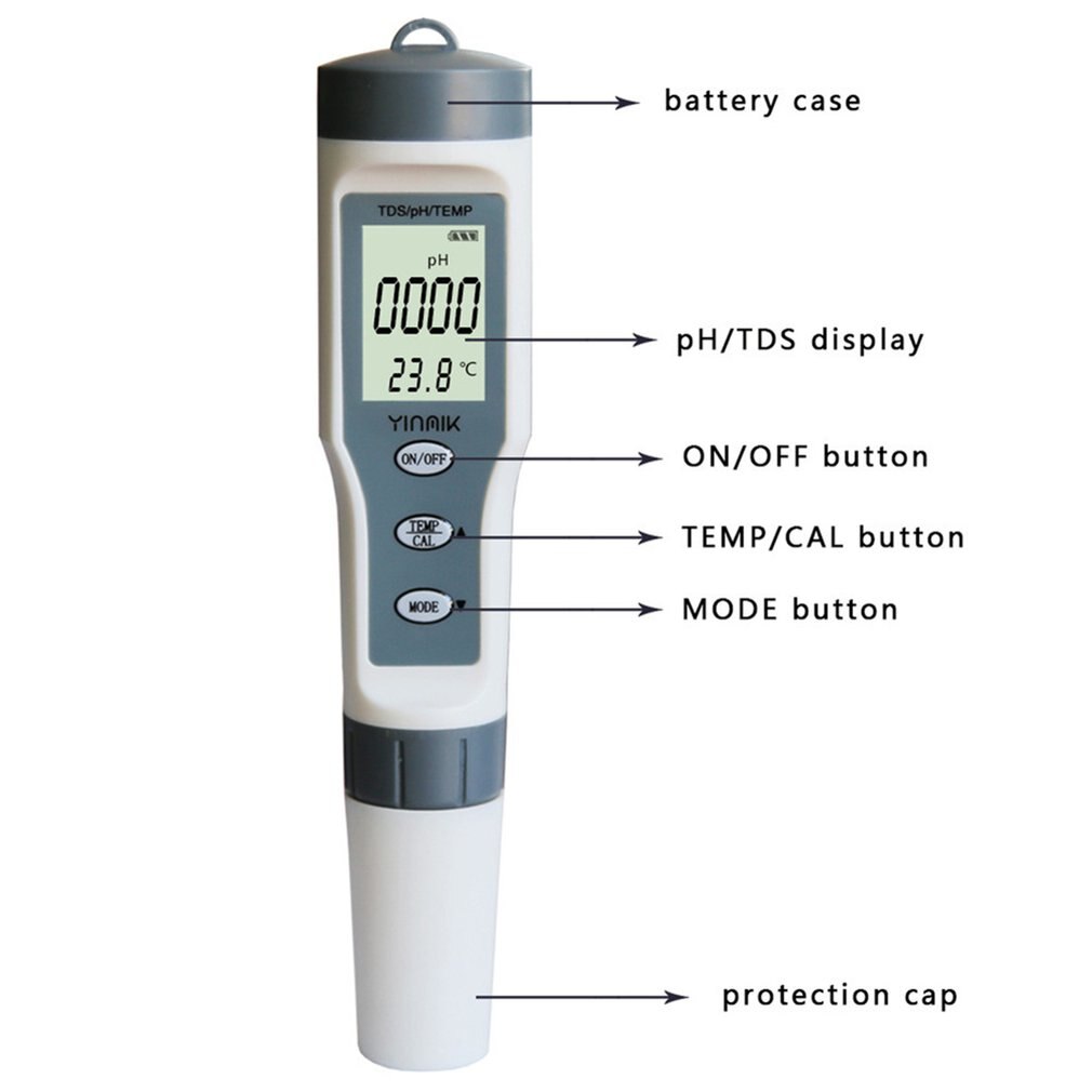 PH Meter 3 in 1 PH/TDS/Temperature Meter Digital Water Monitor Tester Detector for Pools Drinking Water Aquariums