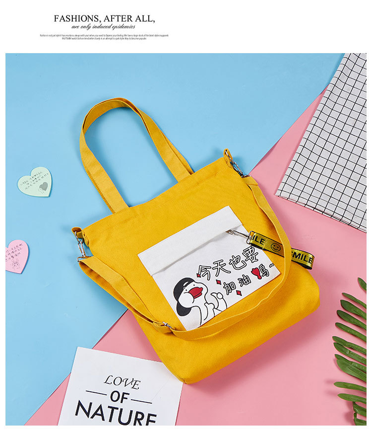Bolsas mujer nova venda bolsas femininas bolsa de lona feminina ombro concisa impressão sacos de pano senhoras dever compras para 2019: yellow B