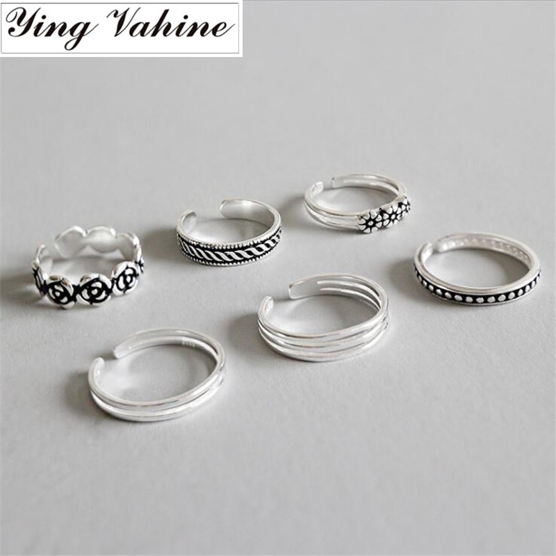 Ying Vahine Staart & Knuckle & Toe Ring 100% 925 Sterling Zilver Meerdere Lijnen & Carven Bloem & Kralen Open ringen Voor Vrouwen