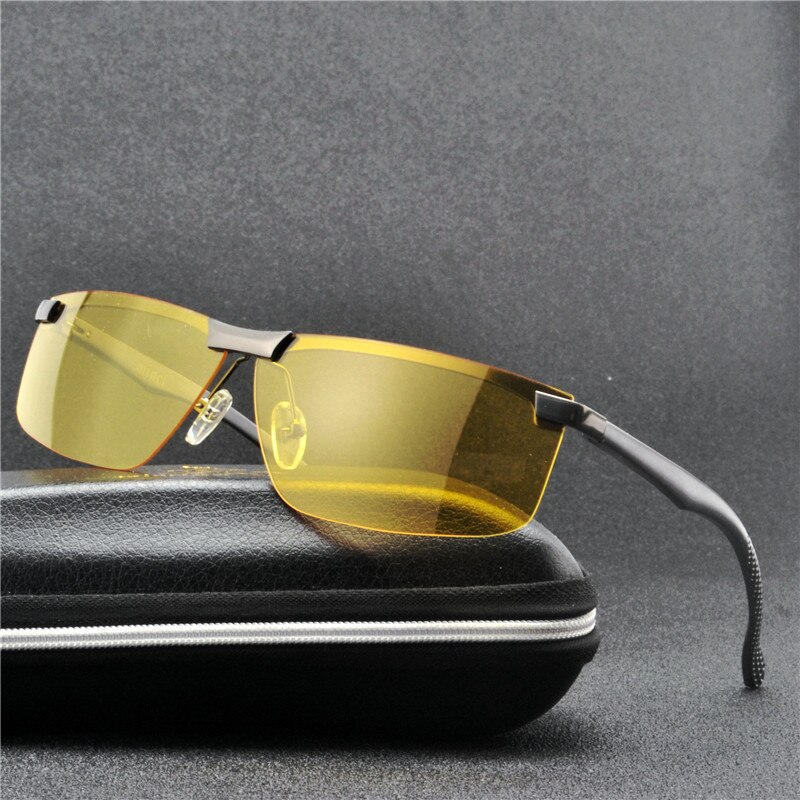Mincl aluminium magnesium dag og nat solbriller polariserede nattesyn briller mænd anti-refleks driver gule kørselsbriller nx: Pistol gul