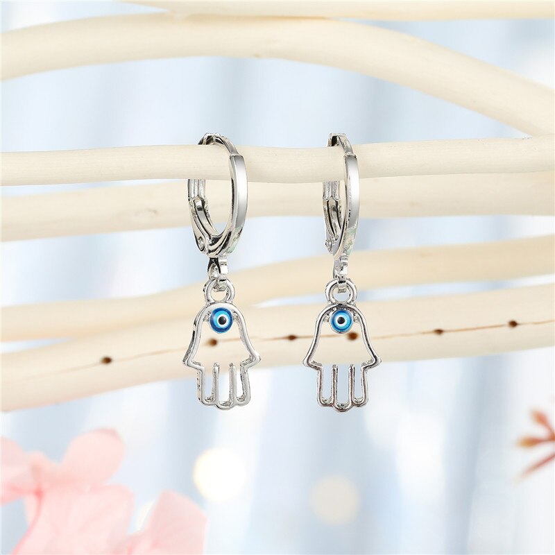 1 Paar Hart Evil Eye Hoepel Oorbellen Voor Vrouwen Sieraden Mode Eenvoudige Shiny Turkse Eye Fatima Hand Geometrische Cirkel oorbellen: Antique Gold Plated