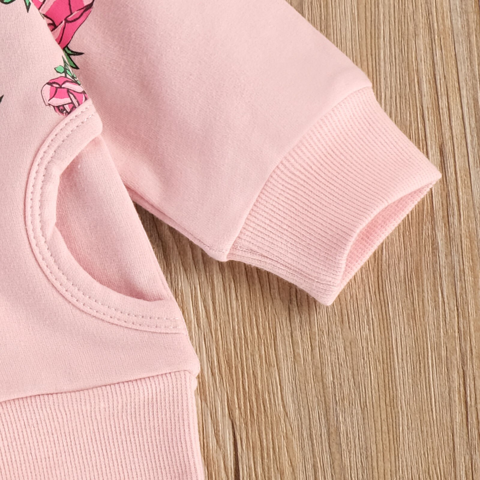 Camiseta con capucha rosa para niña pequeña, ropa para bebé de 0 a 24 meses, con estampado de rosas y bolsillos con cremallera, Top de manga larga rosa, atuendo para bebé