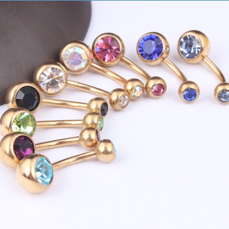 1 Pc Unisex Charm Punk Golden Crystal Rhinestones Navel & Belly Button Rings Body Piercing Jewelry 9 Colors