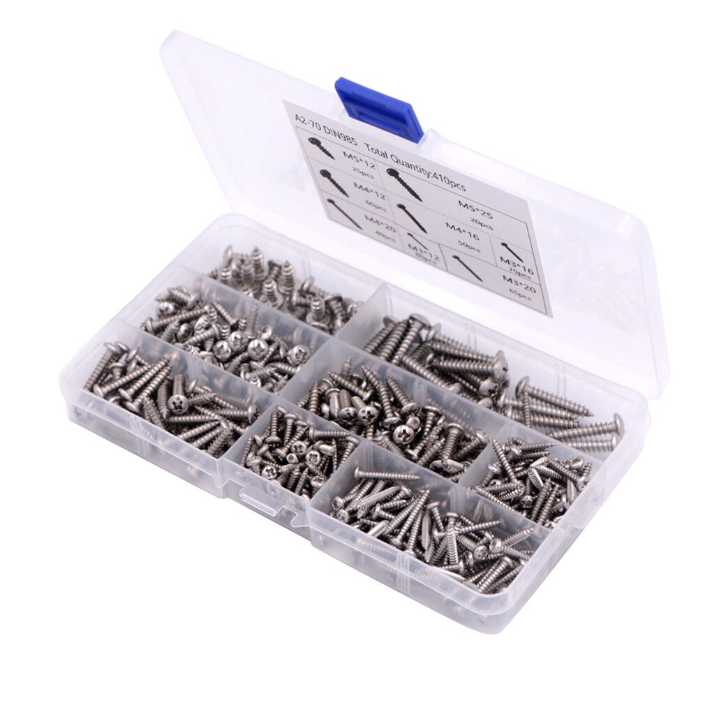 410Pcs Diepe Draad Pan Hoofd Schroef Combinatie Miniatuur Rvs Ronde Kop Kruis Zelftappende Schroef Huishoudelijke Hardware: Default Title