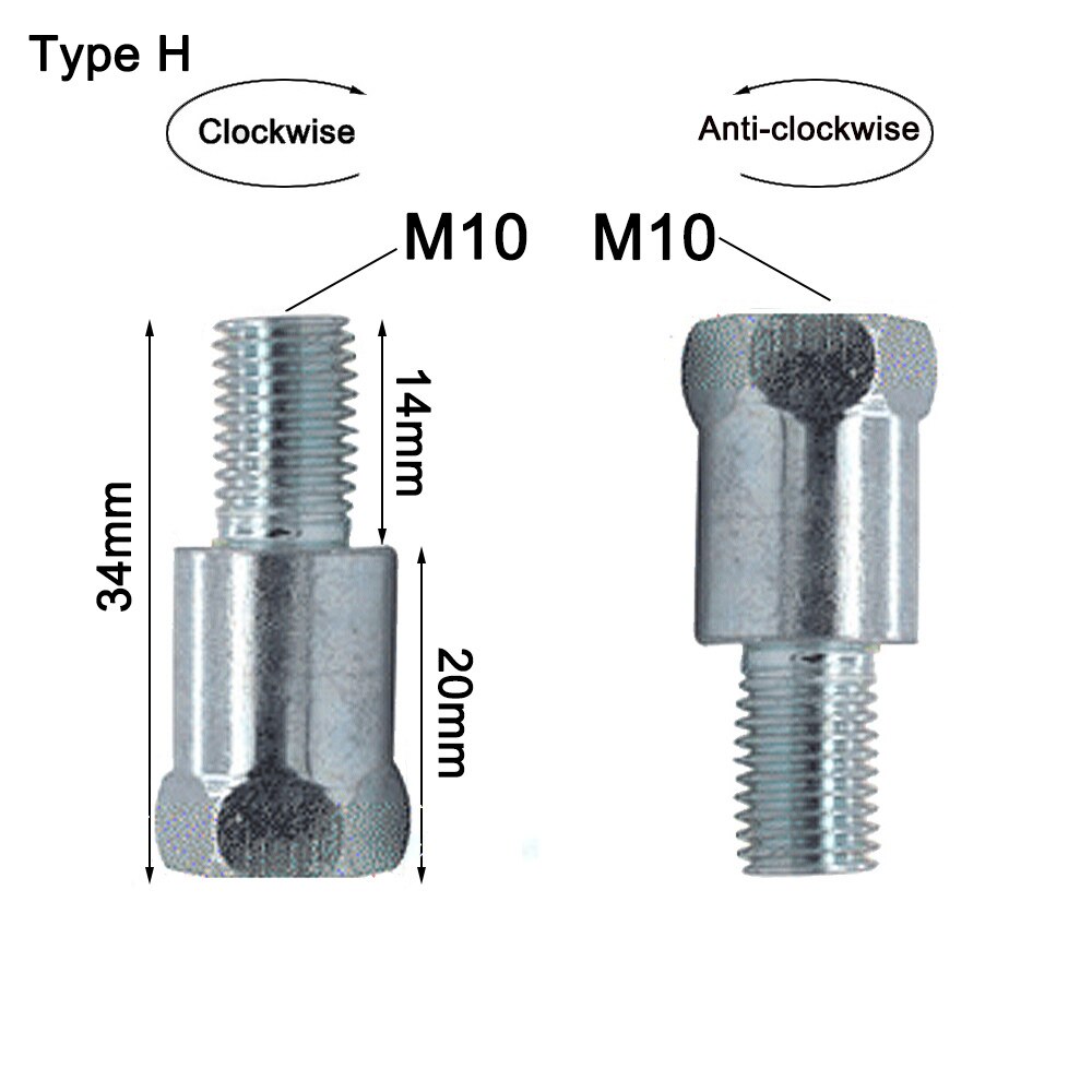 1PC 10mm Clockwise Motorcycle Mirror Adapter Steel Metal Heighten Rearview Bolt Screw Thread Conversion Bolt Motor Mirror Screw: Type H