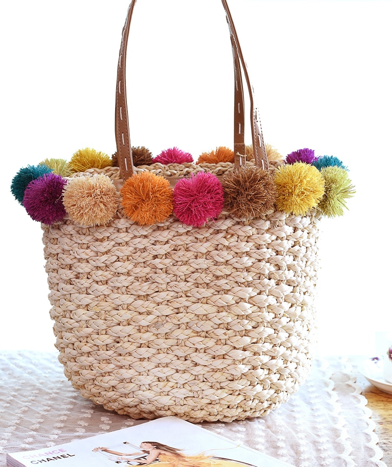 Summer Top Handbags Women Straw Bag Female Color hair bulb beach Bags Woman Casual Totes Ladies Vintage Bolsa Feminina