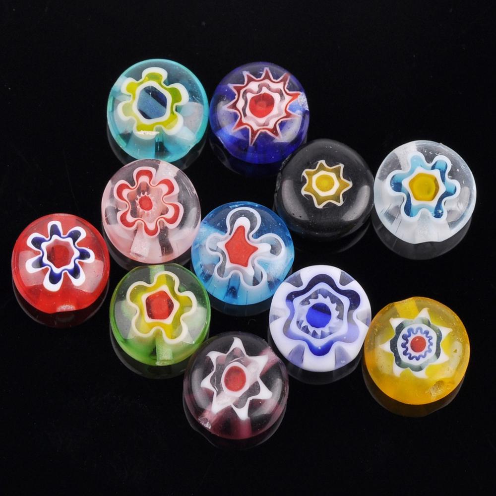 50 Stuks Platte Ronde 8Mm Bloem Patronen Millefiori Glas Losse Ambachten Kralen Veel Voor Diy Sieraden Maken Bevindingen: Random Mixed