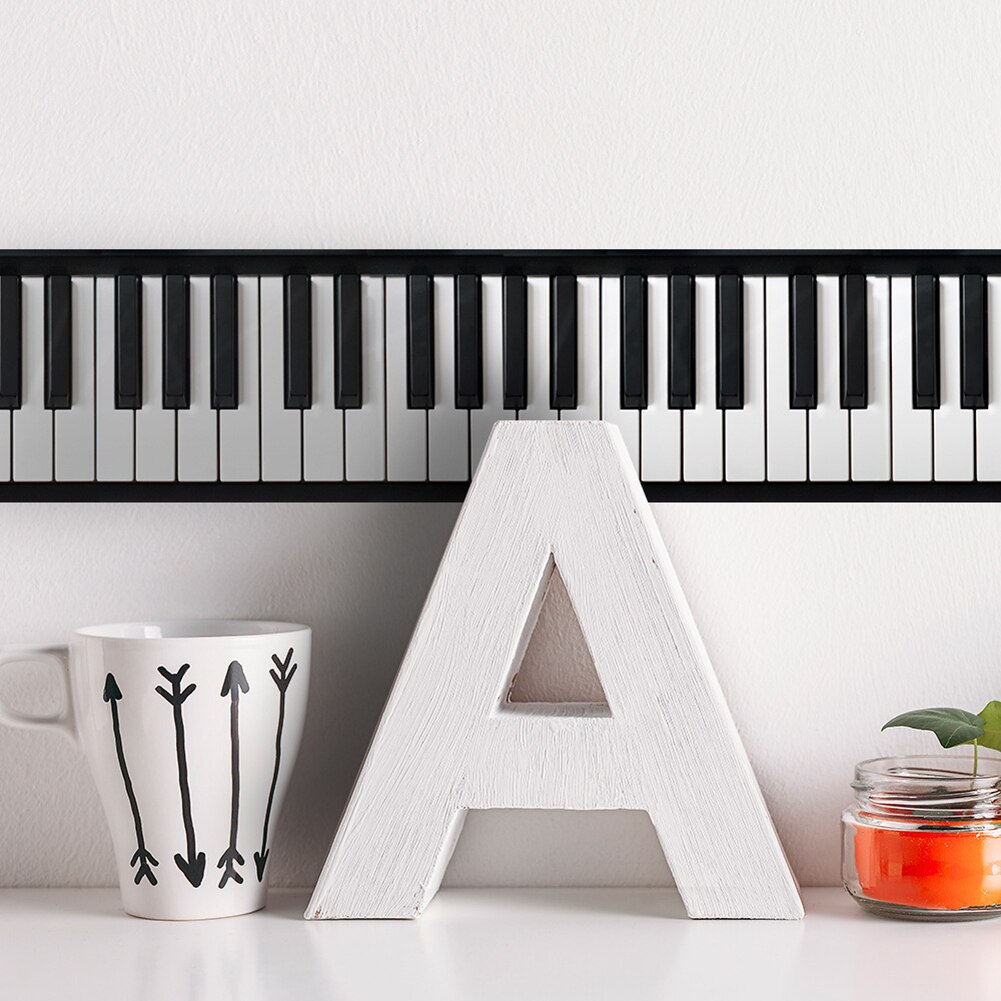 200cm 3D Black White Piano Key Adhesive Waist Lines Wall Border Stickers Wall Art Decal Decor For Hallway Bedroom Living Room