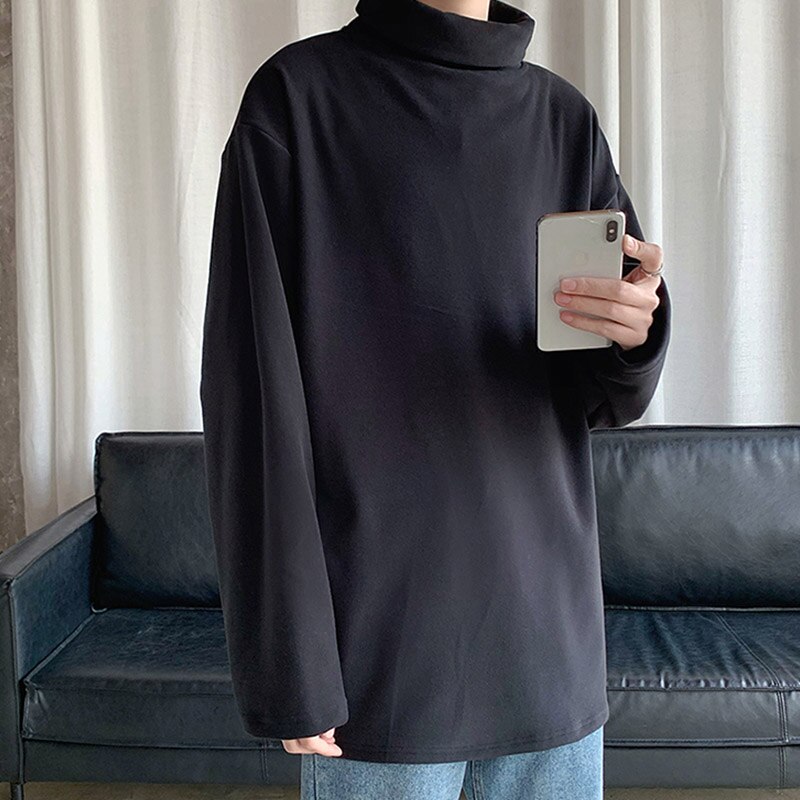 Vinter højhalset tyk varm sweater herre rullekrave mærke herre sweatere loose fit pullover herre strik herretøj: Sort / Xl