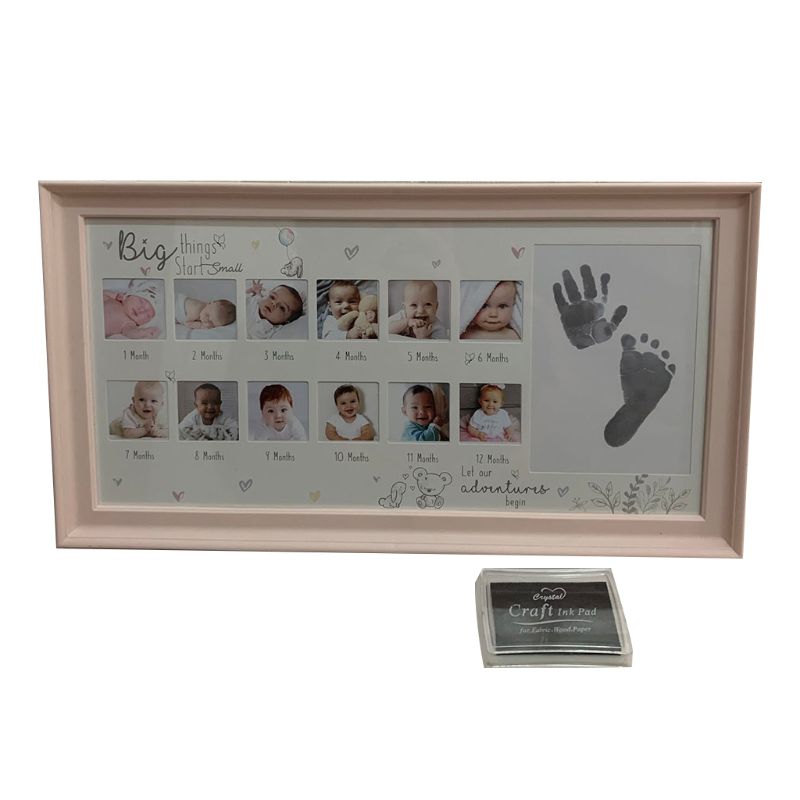 Baby 12 måneders hånd fod print mindes fotoramme nyfødt vækst rekord  p31b: Lyserød