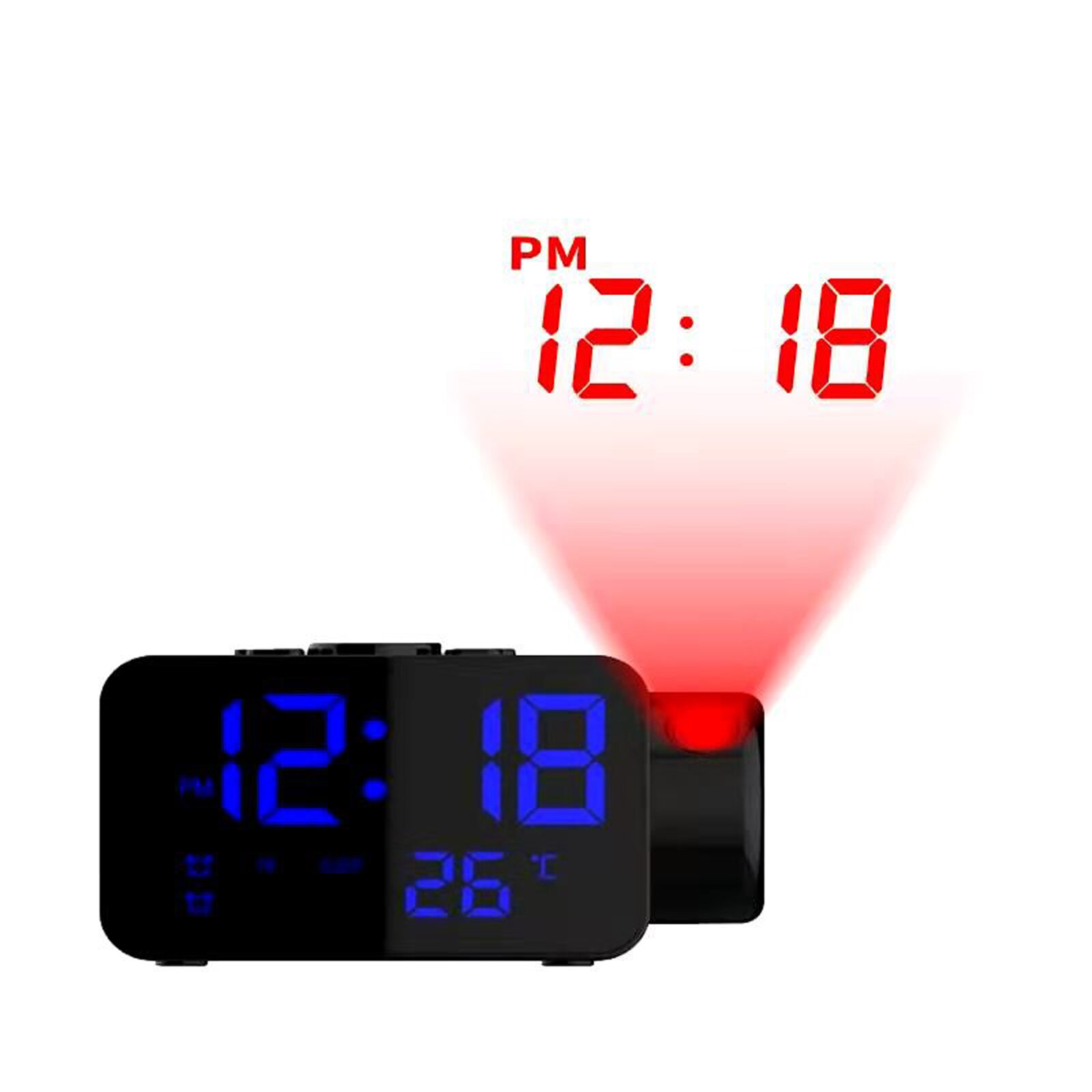Smart Projection Alarm Clock with LED Inclined Screen FM Radio Solid Color Temperature Display USB Charging Clock: Blue