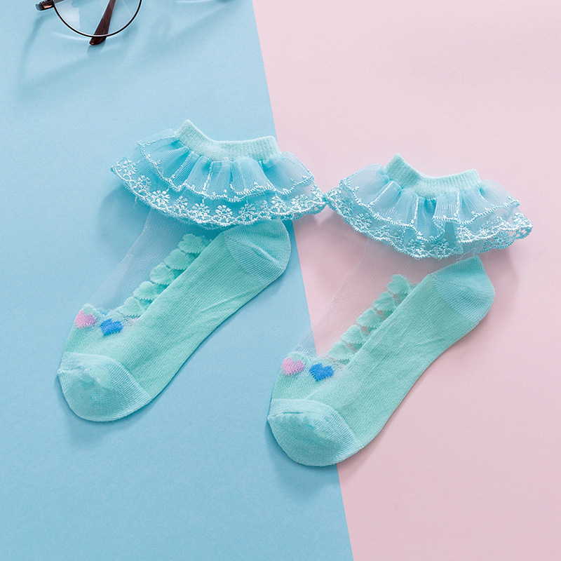 Sommer Atmungsaktive Baby Socken Spitze Rüschen Prinzessin Baby Mädchen Socken Weiche Gittergewebe Kleinkind Kleinkind Dünne Socken: Grün