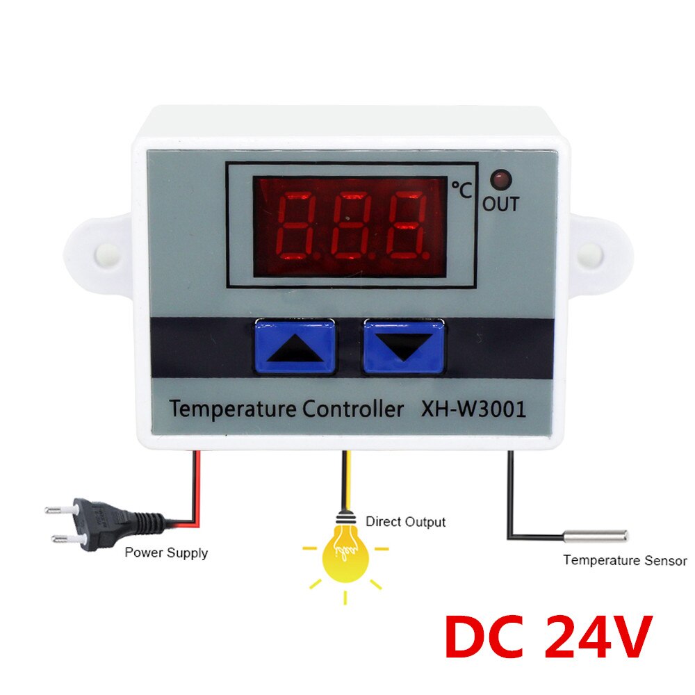 10A 12V 24V 220VAC Digital LED Temperature Controller XH-W3001 For Incubator Cooling Heating Switch Thermostat NTC Sensor: Silver