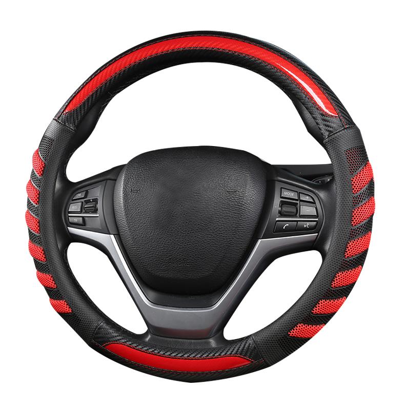 Car Steering Wheel Cover Women Girl Breathable Braid on the Steering Wheel Universal Car Cover: Red