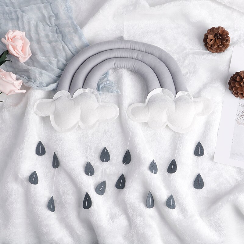 Tienda de campaña con colgante para cuna de bebé, accesorios de lluvia en la nube, colgante móvil de tela, accesorios de fotografía, decoración de habitación de bebé,: Gray