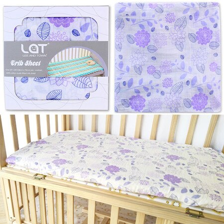 Bomuld krybbe lagen blød åndbar baby seng madras dække tegneserie nyfødt sengetøj til barneseng størrelse 130*70cm: Lilla blomster