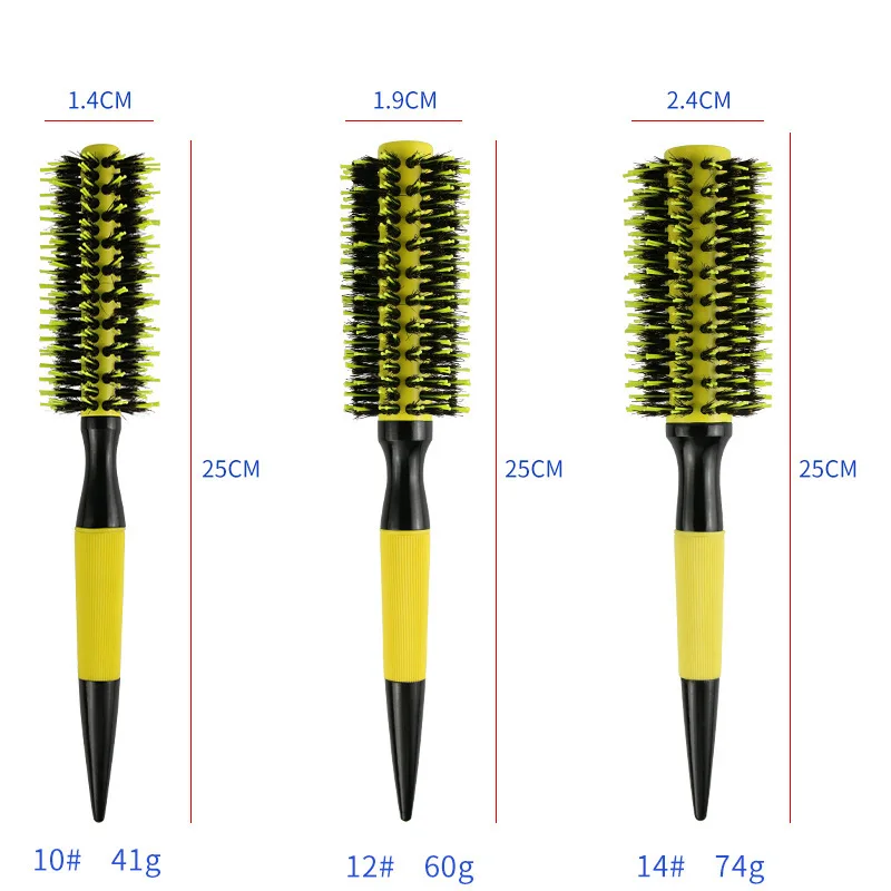 Professionelle runde Haarbürste aus Holz, 6 Größen, Wildschweinborsten, Mischung aus Nylon, Salon-Frauen-Haar-Styling-Werkzeuge, gelb, brasilianisches Haar, Lockenwickler