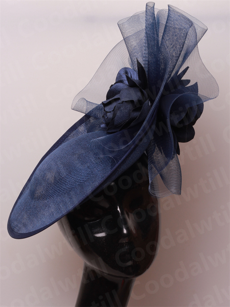 Chique marinha fascinators chapéu para mulheres elegante royal ascot millinery boné noiva casamento cocktail acessórios de cabelo véus headpiece: Azul marinho