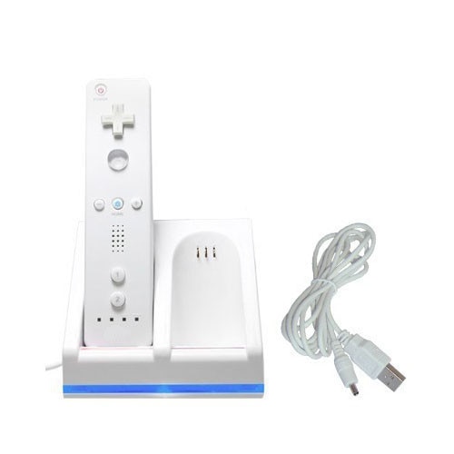 Branco Carregador Dock Station + 2 Baterias para Nintendo Wii Remote Controller