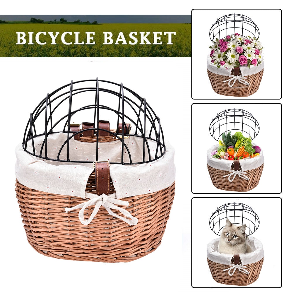 Gato frontal para manillar de bicicleta, bolsa de transporte para perro, cesta para mascota con marco de hierro, portador frontal de bicicleta, extraíble