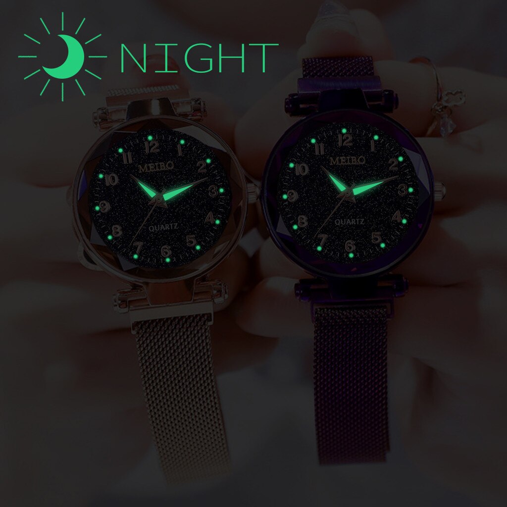 Otoky Watch Quartz Women Watches Starry Sky Watch Ladies Flat Glass Quartz Wristwatch Mesh Magnetic Clock Ladies