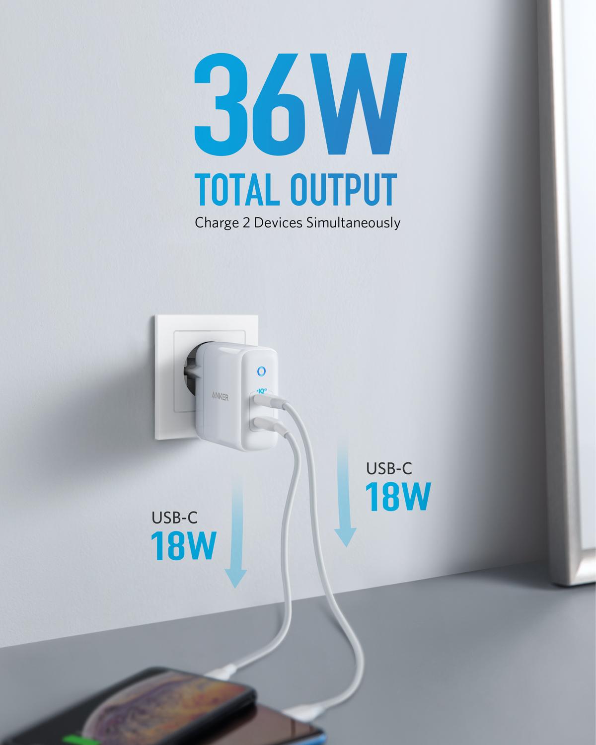 Anker 36W 2-Port PIQ 3,0 Typ C Wand Ladegerät, PowerPort III Duo, Faltbare Stecker, power für iPhone 11/11 Pro und Mehr