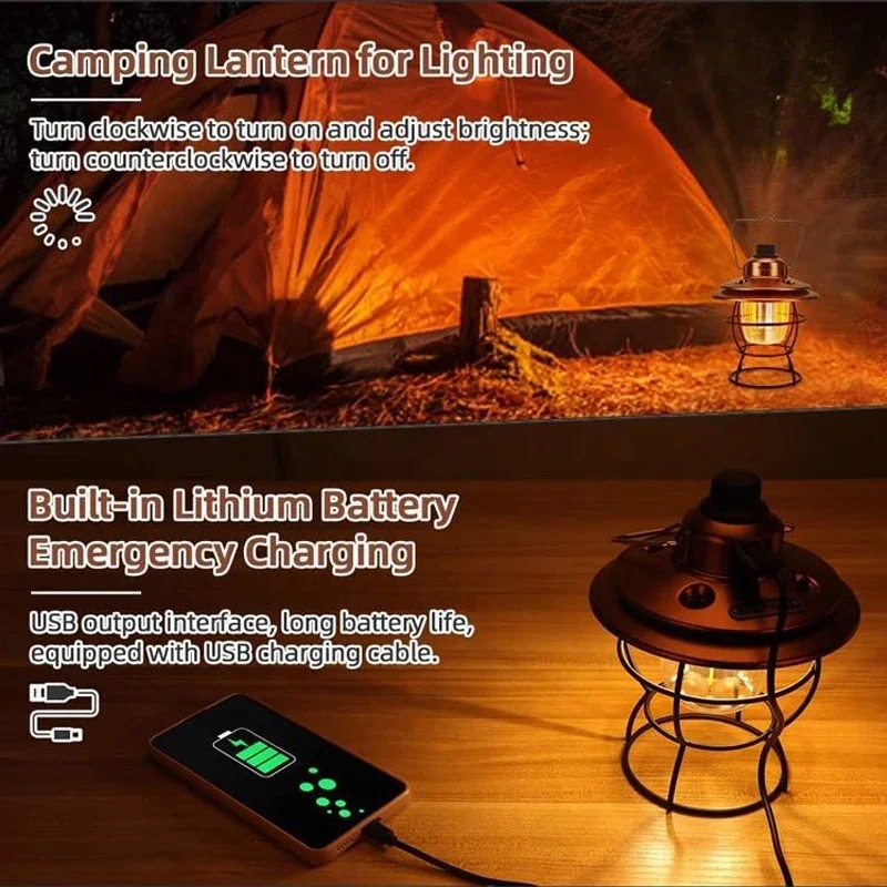 Vintage camping bærbar retro lanterne vintage telt belysning lanterne dekoration vandtæt udendørs have gade sti græsplæne lampe