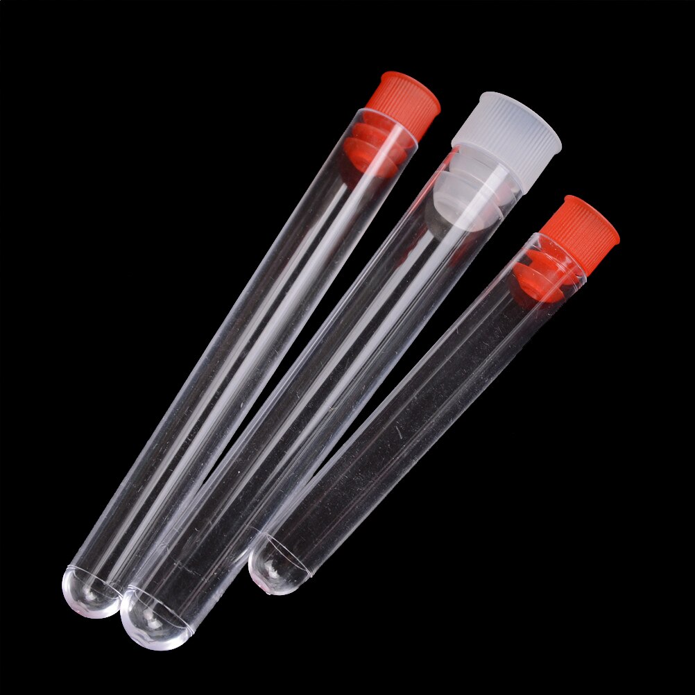 Tubos de ensayo de laboratorio transparentes de plástico, 10 unids/lote, con tapas, recipientes de muestra de Vial