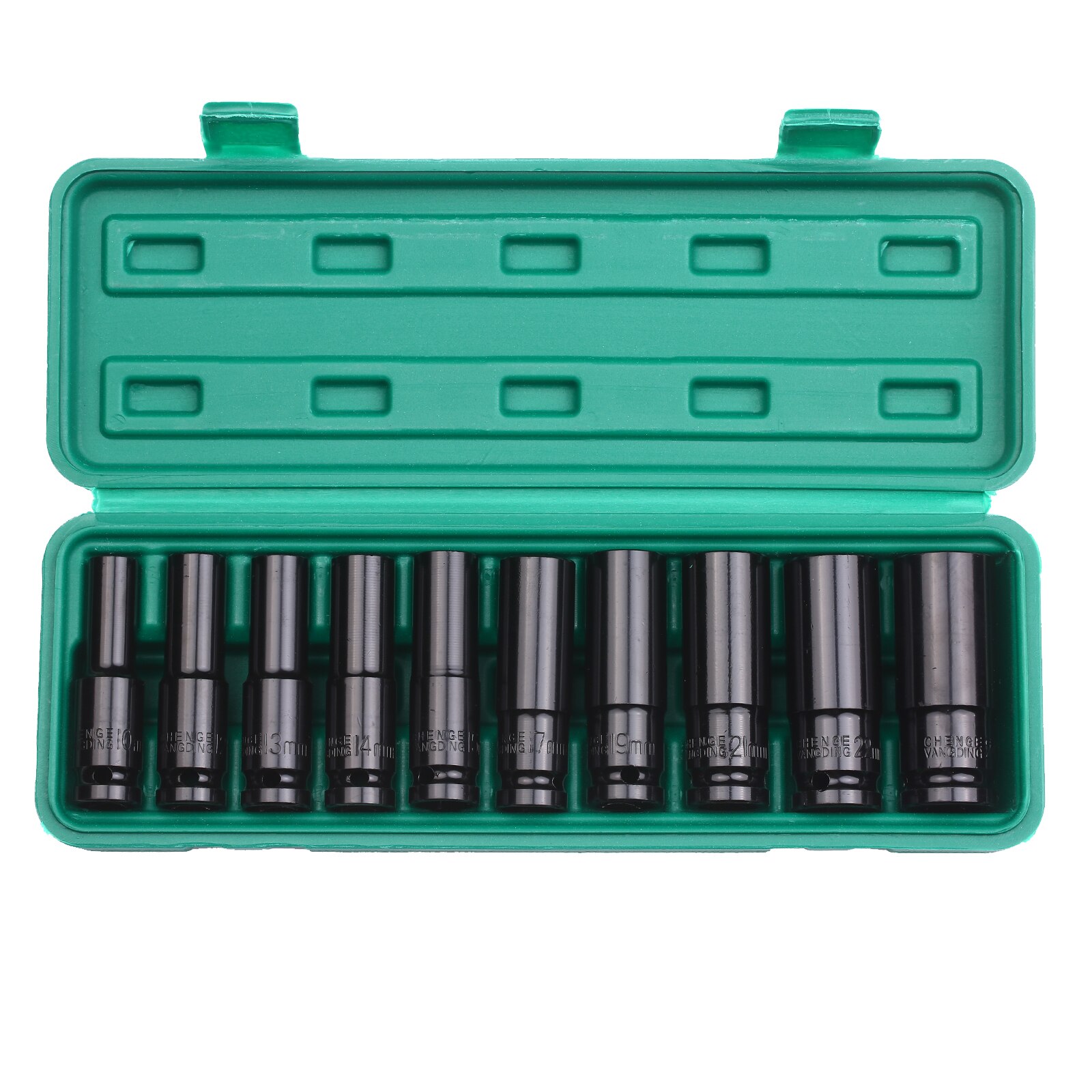 1/2Inch Drive Hex Impact Socket Set 10-Piece Deep Socket Metric Sizes 10-24mm Carbon Steel with Hard Storage Box