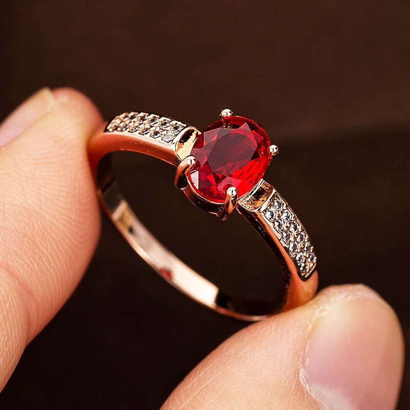 Romantische Rose Gold Oval bilden verrotten Stein Hochzeit Engagement Ringe Kupfer Ringe Für Frauen Band Spezielle Jahrestag Schmuck