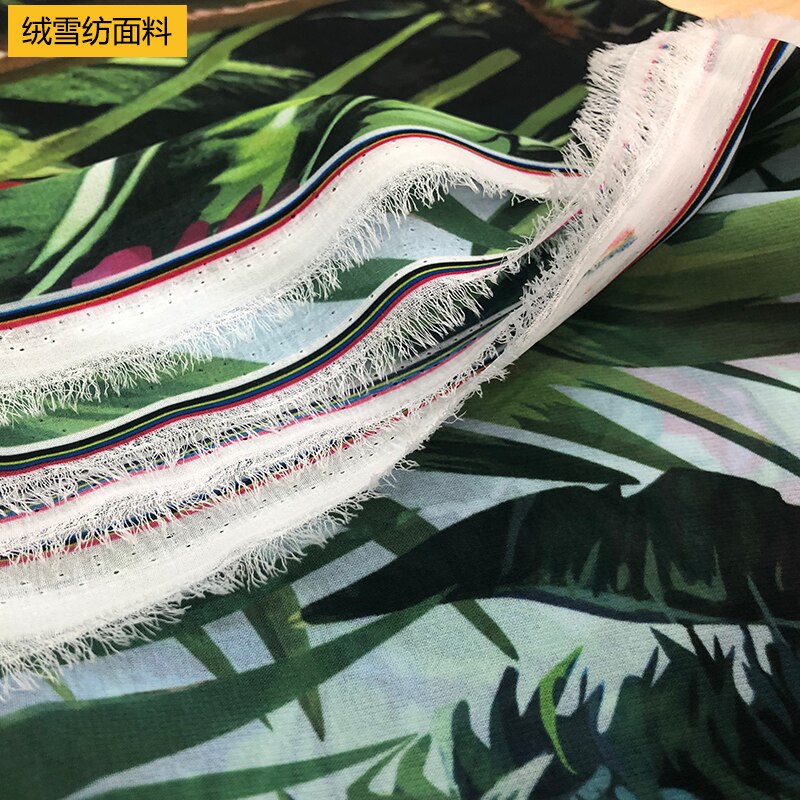 110X150cm Tropical Jungle Elephant Flamingo Cactus Printed Thin Chiffon Fabric for Woman Girl Summer Long Dress DIY Sewing