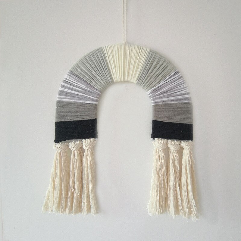 Nordic Style Rainbow Tapestry Macrame Wall Hanging Ornaments Handmade Wall Tapestry Nursery Kids Baby Crib Bedroom Decor